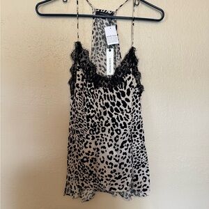 Olivaceous Animal Print Top with Black Lace